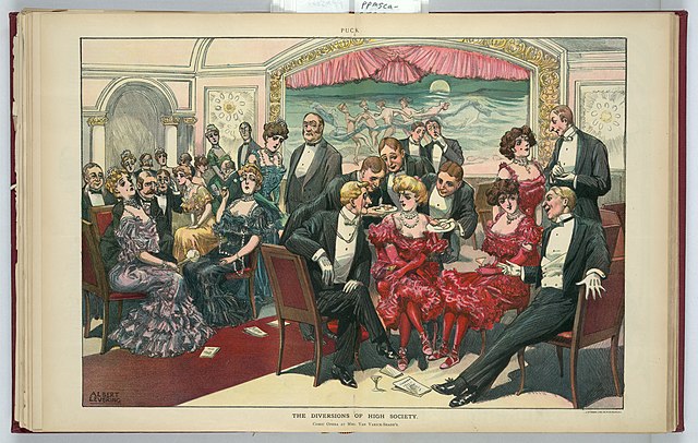 Image of the painting called 'Diversion of High Society' to show the manifestation of high class society and opulence in human nature.