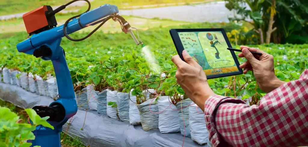 Use of IoT, robotics, and Farm Management System for Smart Farming.