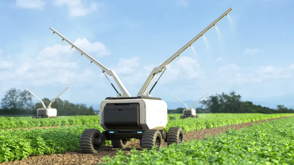 EV IOT Robotics machine performing agricultural operations.